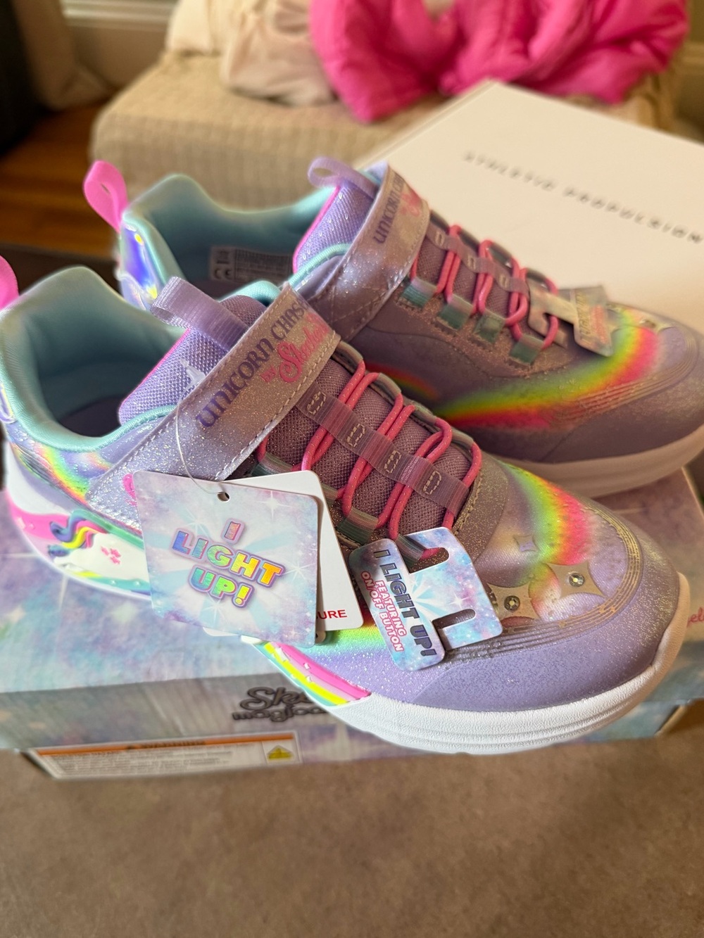 Skechers Kids Unicorn Light-Up Sneakers in Lavender with Rainbow Accents - Picture 4 of 6